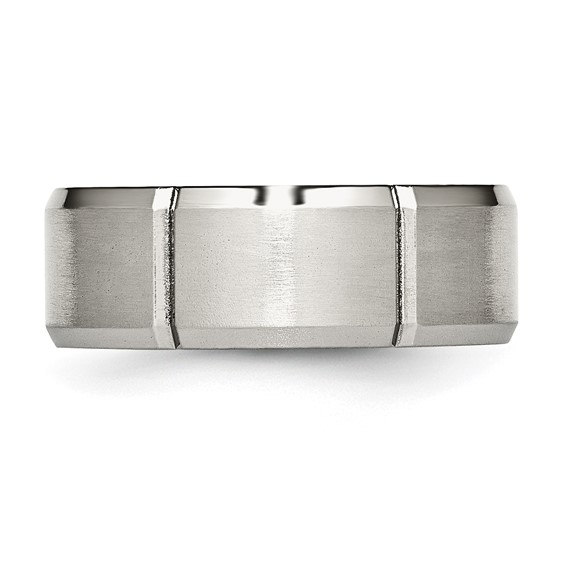 Chisel Stainless Steel Brushed and Polished Grooved 8mm Beveled Edge Band