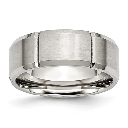 Chisel Stainless Steel Brushed and Polished Grooved 8mm Beveled Edge Band