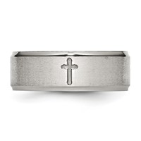 Chisel Stainless Steel Brushed and Polished Cross 8mm Ridged Edge Band view 3