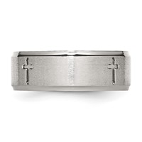Chisel Stainless Steel Brushed and Polished Cross 8mm Ridged Edge Band view 4