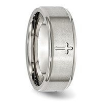 Chisel Stainless Steel Brushed and Polished Cross 8mm Ridged Edge Band view 5