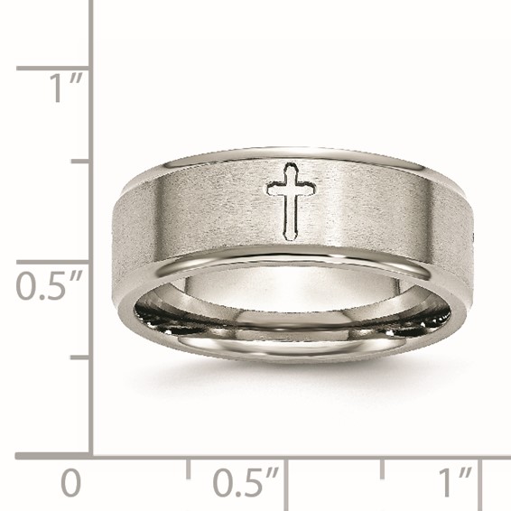 Chisel Stainless Steel Brushed and Polished Cross 8mm Ridged Edge Band