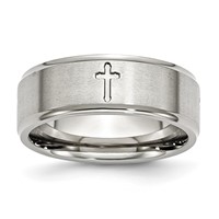 Chisel Stainless Steel Brushed and Polished Cross 8mm Ridged Edge Band view 1