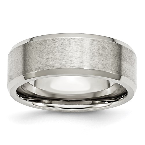 Chisel Stainless Steel Polished Band with Brushed Center 8mm Flat Beveled Edge