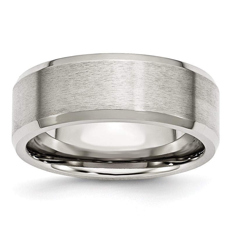 Chisel Stainless Steel Polished with Brushed Center 8mm Flat Beveled Edge Band