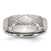 Stainless Steel Brushed and Polished Criss Cross Design 6mm Band view 1