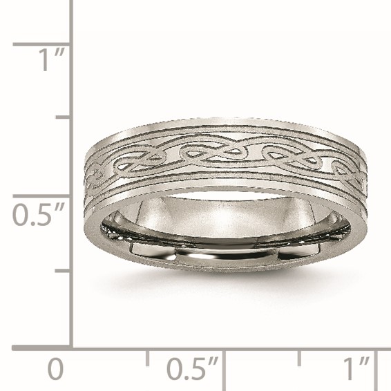 Chisel Stainless Steel Brushed Celtic Laser Etched 6mm Flat Band