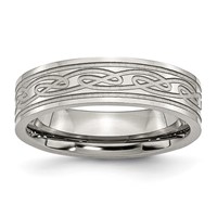Chisel Stainless Steel Brushed Celtic Laser Etched 6mm Flat Band view 1