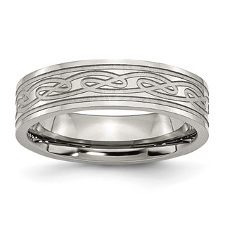 Chisel Stainless Steel Brushed Celtic Laser Etched 6mm Flat Band