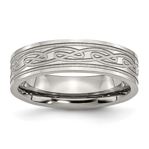 Chisel Stainless Steel Brushed Celtic Laser Etched 6mm Flat Band