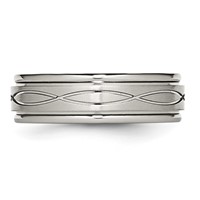 Chisel Stainless Steel Brushed and Polished Criss-cross Design 7mm Ridged Edge Band view 3