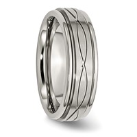 Chisel Stainless Steel Brushed and Polished Criss-cross Design 7mm Ridged Edge Band view 4