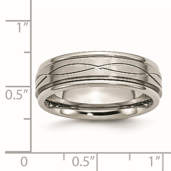 Chisel Stainless Steel Brushed and Polished Criss-cross Design 7mm Ridged Edge Band