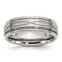 Chisel Stainless Steel Brushed and Polished Criss-cross Design 7mm Ridged Edge Band view 1