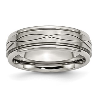 Chisel Stainless Steel Brushed and Polished Criss-cross Design 7mm Ridged Edge Band