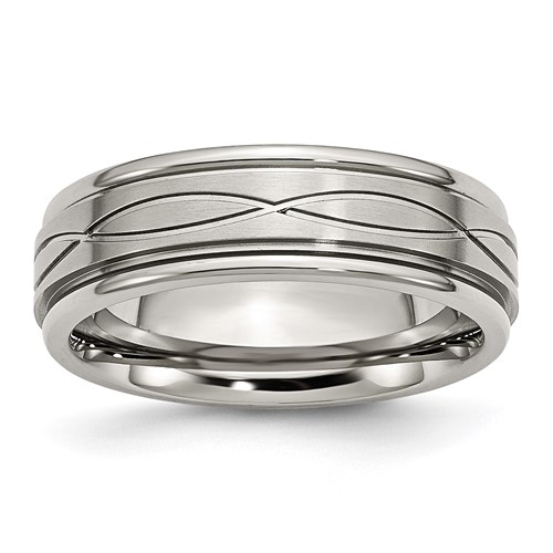 Chisel Stainless Steel Brushed and Polished Criss-cross Design 7mm Ridged Edge Band