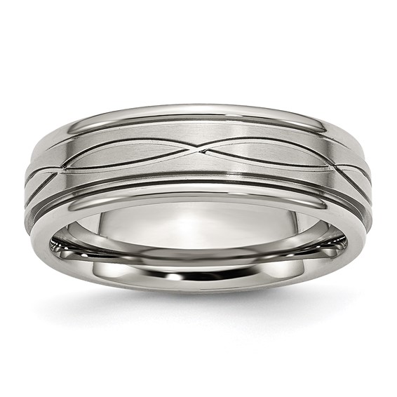 Chisel Stainless Steel Brushed and Polished Criss-cross Design 7mm Ridged Edge Band