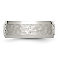 Chisel Stainless Steel Brushed Polished and Hammered 8mm Beveled Edge Band view 3