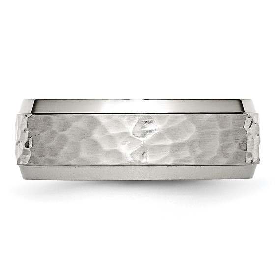 Chisel Stainless Steel Brushed Polished and Hammered 8mm Beveled Edge Band