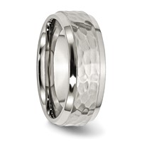 Chisel Stainless Steel Brushed Polished and Hammered 8mm Beveled Edge Band view 4