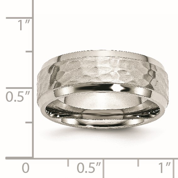 Chisel Stainless Steel Brushed Polished and Hammered 8mm Beveled Edge Band