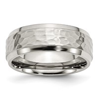 Chisel Stainless Steel Brushed Polished and Hammered 8mm Beveled Edge Band view 1