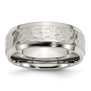 Chisel Stainless Steel Brushed Polished and Hammered 8mm Beveled Edge Band