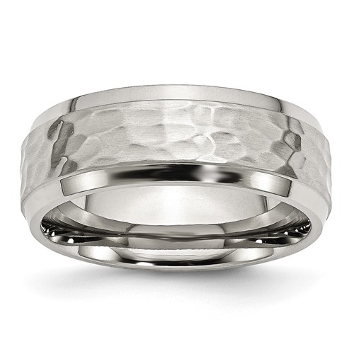 Chisel Stainless Steel Brushed Polished and Hammered 8mm Beveled Edge Band