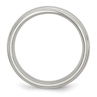 Stainless Steel Sterling Silver Inlay Ridged Edge Brushed and Polished Band view 2