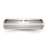 Stainless Steel Sterling Silver Inlay Ridged Edge Brushed and Polished Band view 3
