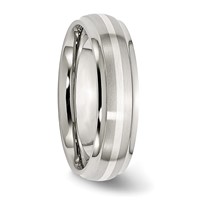Stainless Steel Sterling Silver Inlay Ridged Edge Brushed and Polished Band view 4