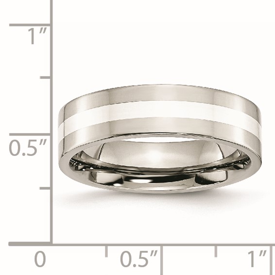 Stainless Steel w/Sterling Silver Inlay Polished 6mm Flat Band