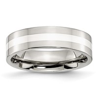 Stainless Steel Band with Sterling Silver Inlay Polished 6mm Flat view 1