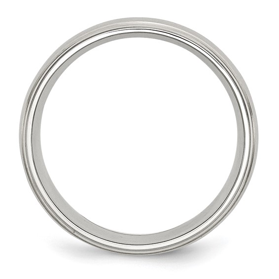 Chisel Stainless Steel Sterling Silver Inlay Brushed and Polished 8mm Ridged Edge Band