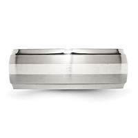 Chisel Stainless Steel Sterling Silver Inlay Brushed and Polished 8mm Ridged Edge Band view 3