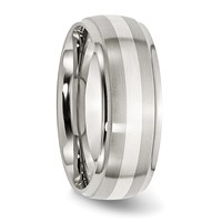 Chisel Stainless Steel Sterling Silver Inlay Brushed and Polished 8mm Ridged Edge Band view 4