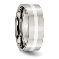 Chisel Stainless Steel Band with Sterling Silver Inlay Polished 8mm Flat view 4