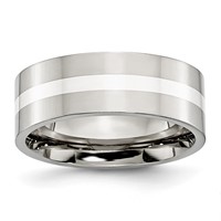 Chisel Stainless Steel Band with Sterling Silver Inlay Polished 8mm Flat view 1
