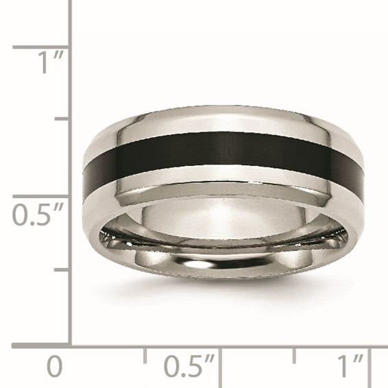 Chisel Stainless Steel Polished Black Enamel 8mm Beveled Edge Band