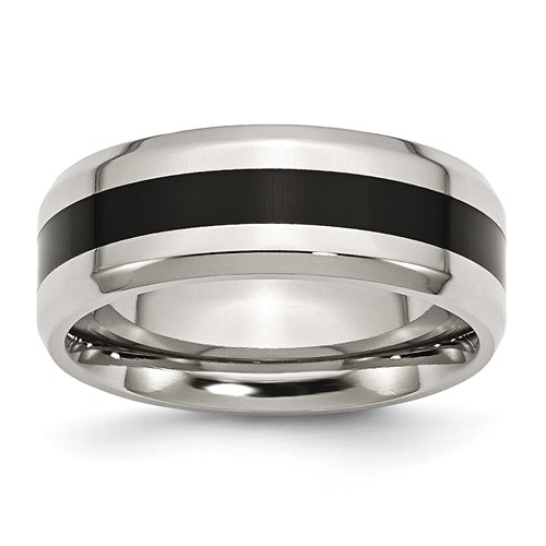 Chisel Stainless Steel Polished Black Enamel 8mm Beveled Edge Band