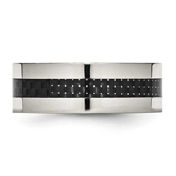 Chisel Stainless Steel Polished with Black Carbon Fiber Inlay 8mm Flat Band