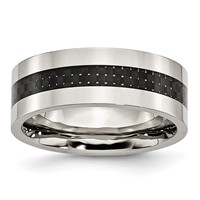 Chisel Stainless Steel Polished Band with Black Carbon Fiber Inlay 8mm Flat view 1