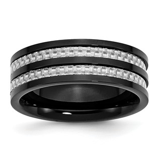 Chisel Stainless Steel Polished Black IP-plated with Grey Carbon Fiber Inlay 8mm Band