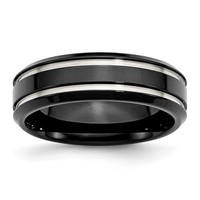 Chisel Stainless Steel Polished Black IP-plated 7mm Grooved Band view 1