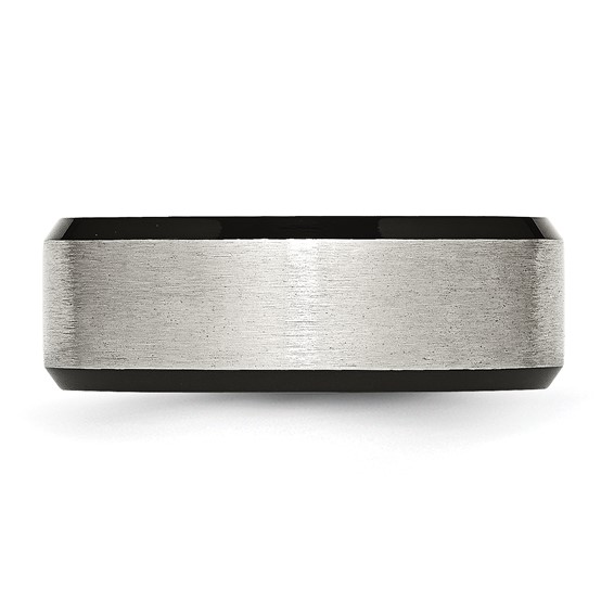 Chisel Stainless Steel Polished Black IP-plated with Brushed Center 8mm Beveled Edge Band
