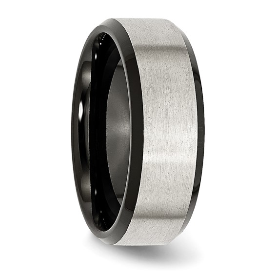 Chisel Stainless Steel Polished Black IP-plated with Brushed Center 8mm Beveled Edge Band