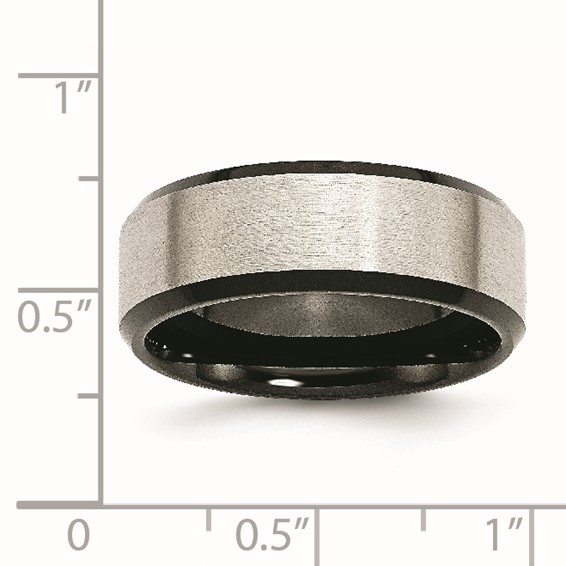 Chisel Stainless Steel Polished Black IP-plated with Brushed Center 8mm Beveled Edge Band