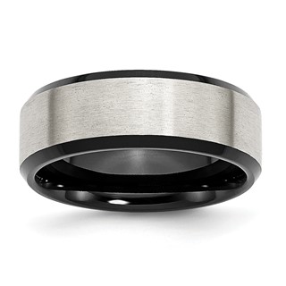 Chisel Stainless Steel Polished Black IP-plated with Brushed Center 8mm Beveled Edge Band