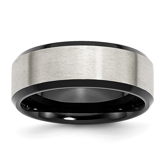 Chisel Stainless Steel Polished Black IP-plated with Brushed Center 8mm Beveled Edge Band