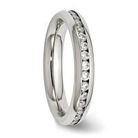 Chisel Stainless Steel Polished 4mm April Clear CZ Ring view 4